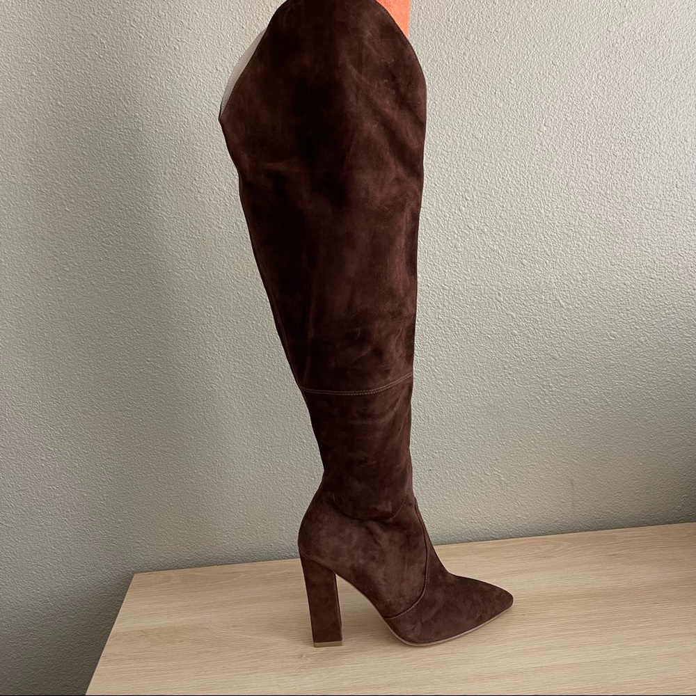 RAYE Chocolate Brown Suede Over-the-Knee Heeled Boots